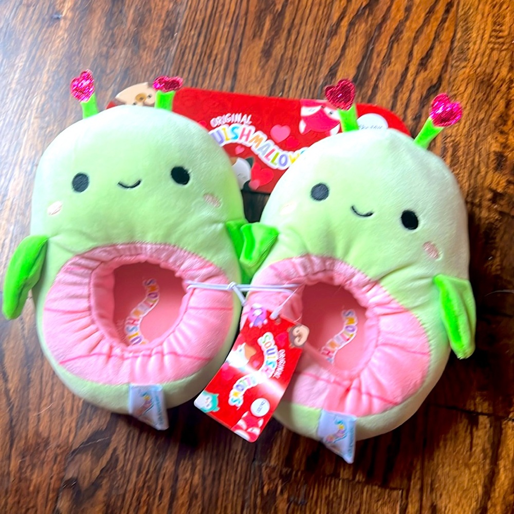 Valentines Green Bug Squishmallows Slippers Children's sizing